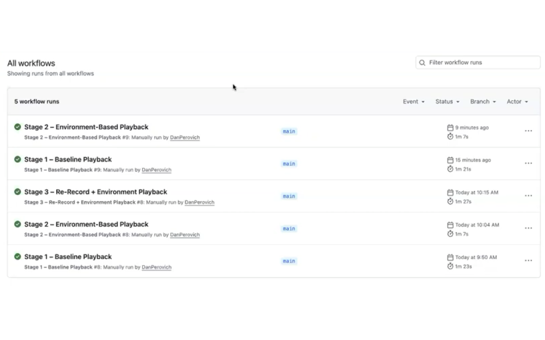 GitHub Actions workflow runs playing back staged WireMock simulations in CI